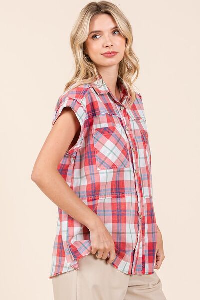 Mittoshop Mineral Wash Plaid Button Down Shirt.