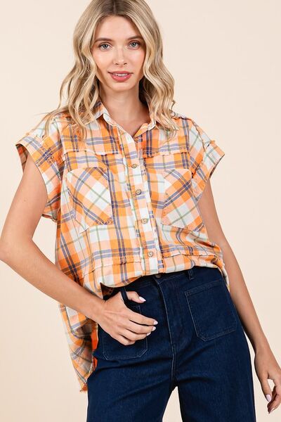 Mittoshop Mineral Wash Plaid Button Down Shirt.