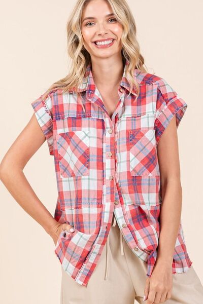 Mittoshop Mineral Wash Plaid Button Down Shirt.