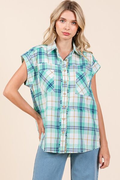Mittoshop Mineral Wash Plaid Button Down Shirt.