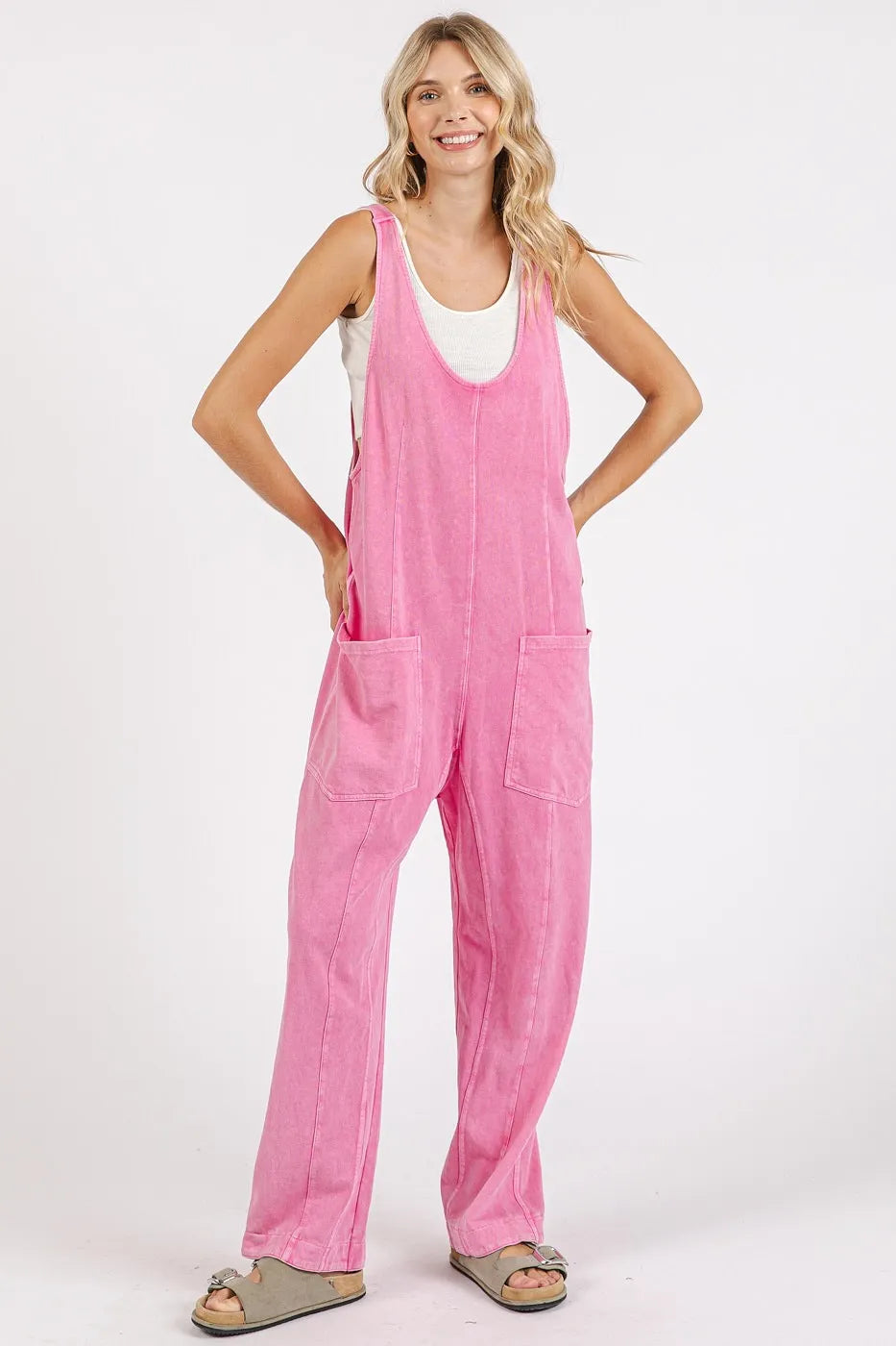 Mineral Wash Relaxed Fit Sleeveless Harem Jumpsuit