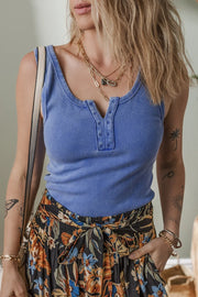 Mineral wash ribbed notch neck tank top.