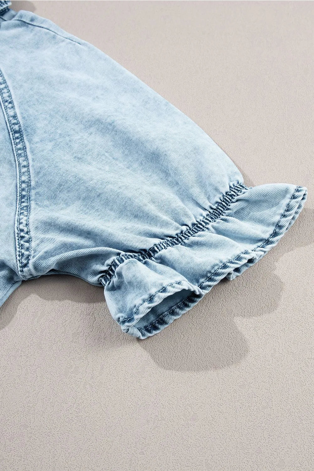 Mineral Wash Ruffle Sleeve Denim Dress.