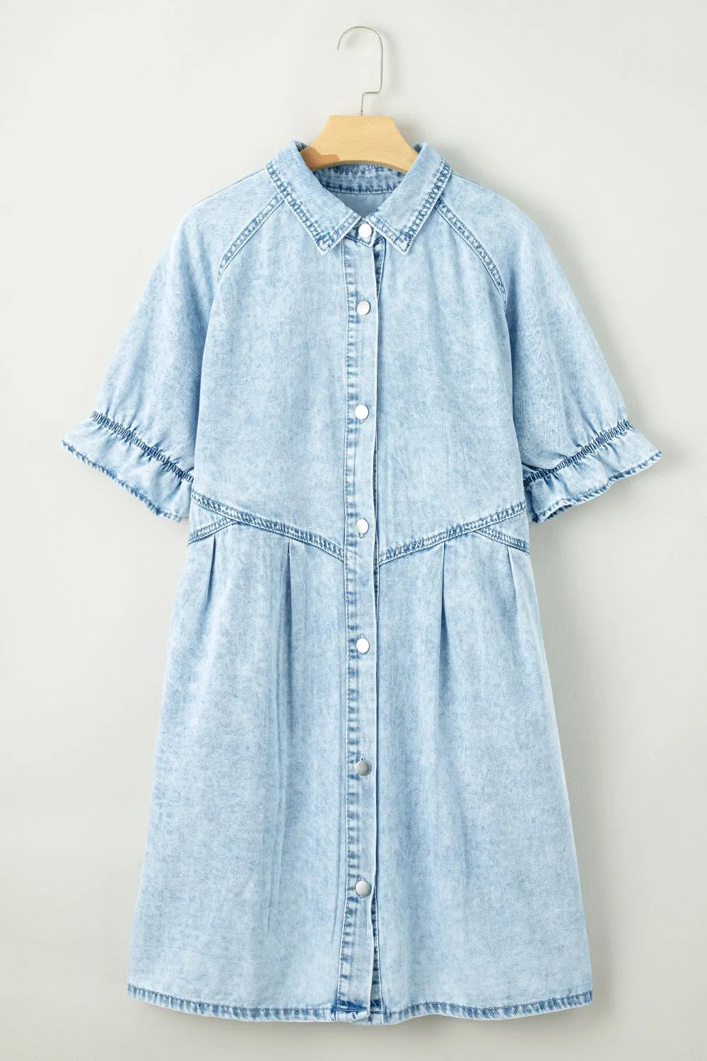 Mineral Wash Ruffle Sleeve Denim Dress.