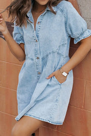 Mineral Wash Ruffle Sleeve Denim Dress.