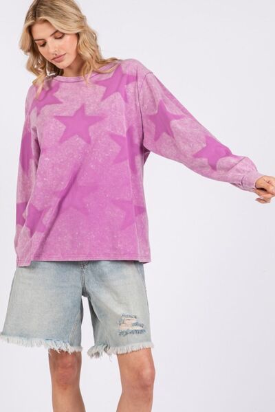Mineral Wash Star Pattern T-Shirt