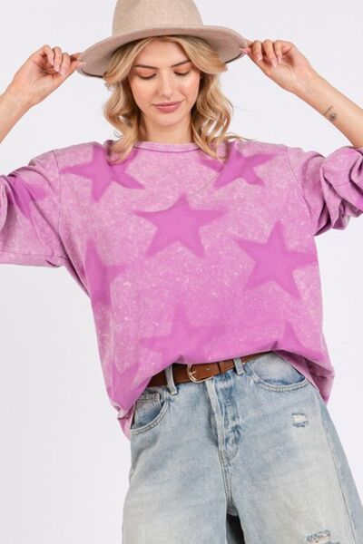 Mineral Wash Star Pattern T-Shirt