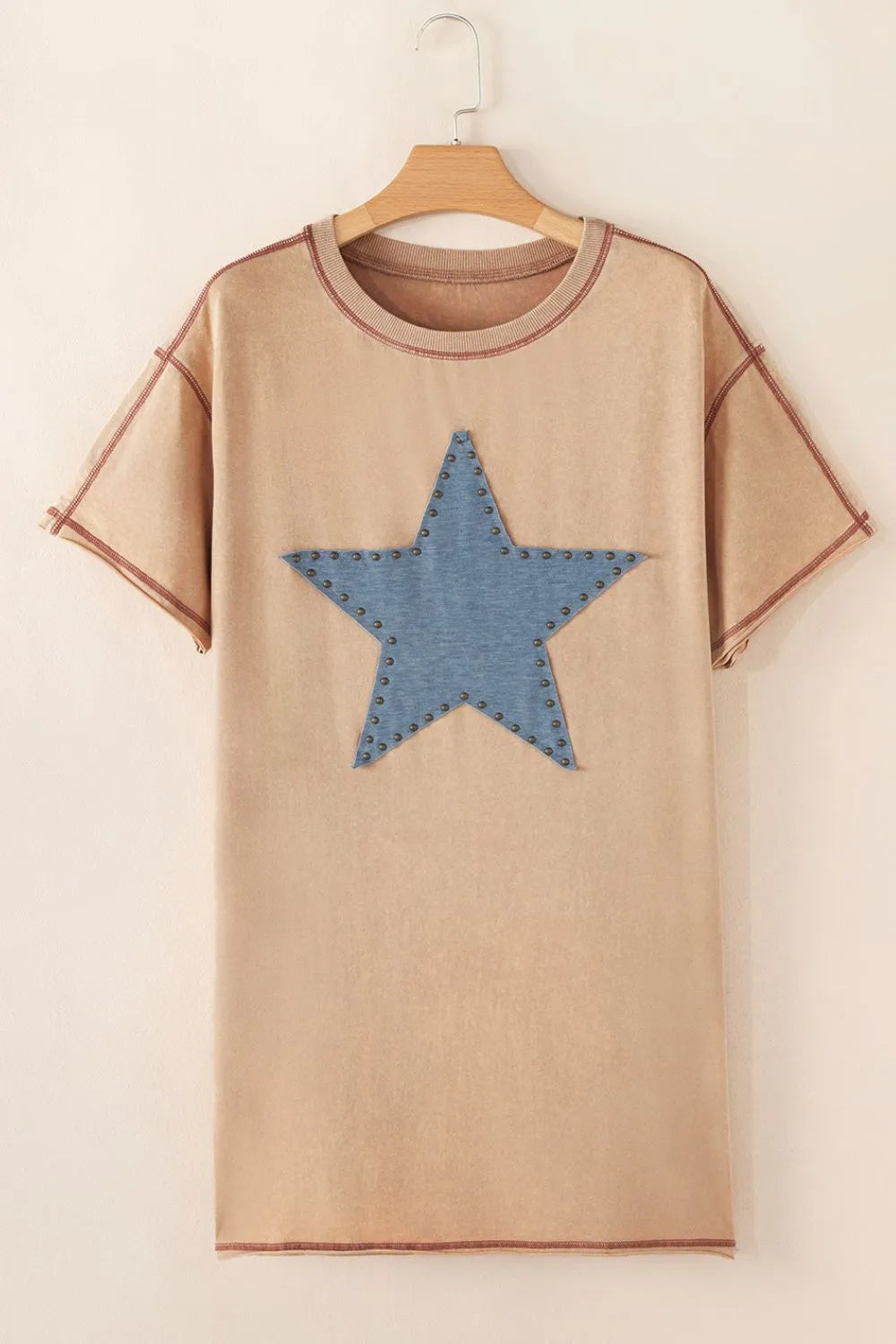 Mineral Wash Stud Beaded Star Pocketed T Shirt Dress.