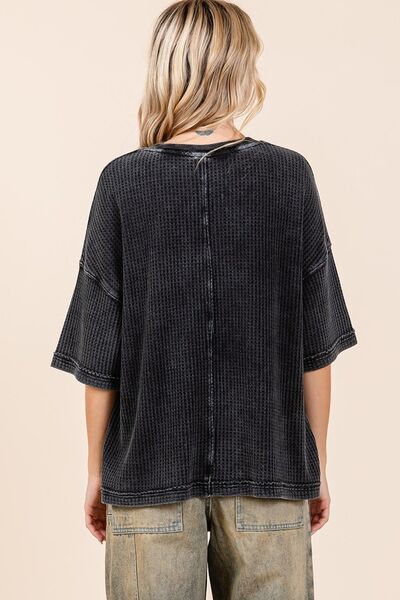Mineral Wash Waffle Knit Short Sleeve Top