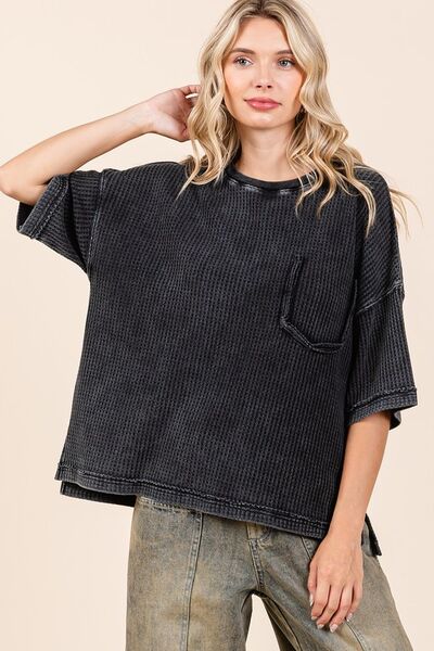 Mineral Wash Waffle Knit Short Sleeve Top