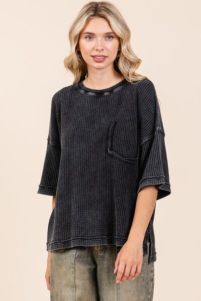 Mineral Wash Waffle Knit Short Sleeve Top
