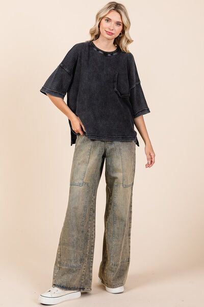 Mineral Wash Waffle Knit Short Sleeve Top