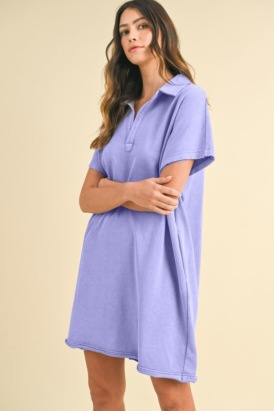 Annie Wear Mineral Washed Johnny Collar Short Sleeve Dress.