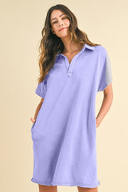 Annie Wear Mineral Washed Johnny Collar Short Sleeve Dress.