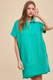 Annie Wear Mineral Washed Johnny Collar Short Sleeve Dress.