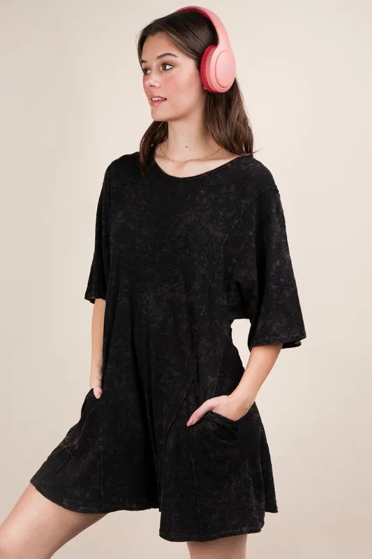 Mineral Washed Oversized Knit Comfy Romper