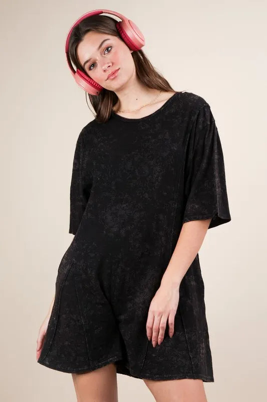 Mineral Washed Oversized Knit Comfy Romper