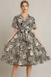 Umgee Plus Size Mixed Print A-Line Tiered Midi Dress.