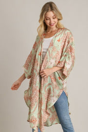 Umgee Mixed Print Open Front Kimono with Ruffle Sleeves Plus Size.