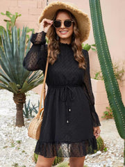 Mock Neck Flounce Sleeve Mini Dress.
