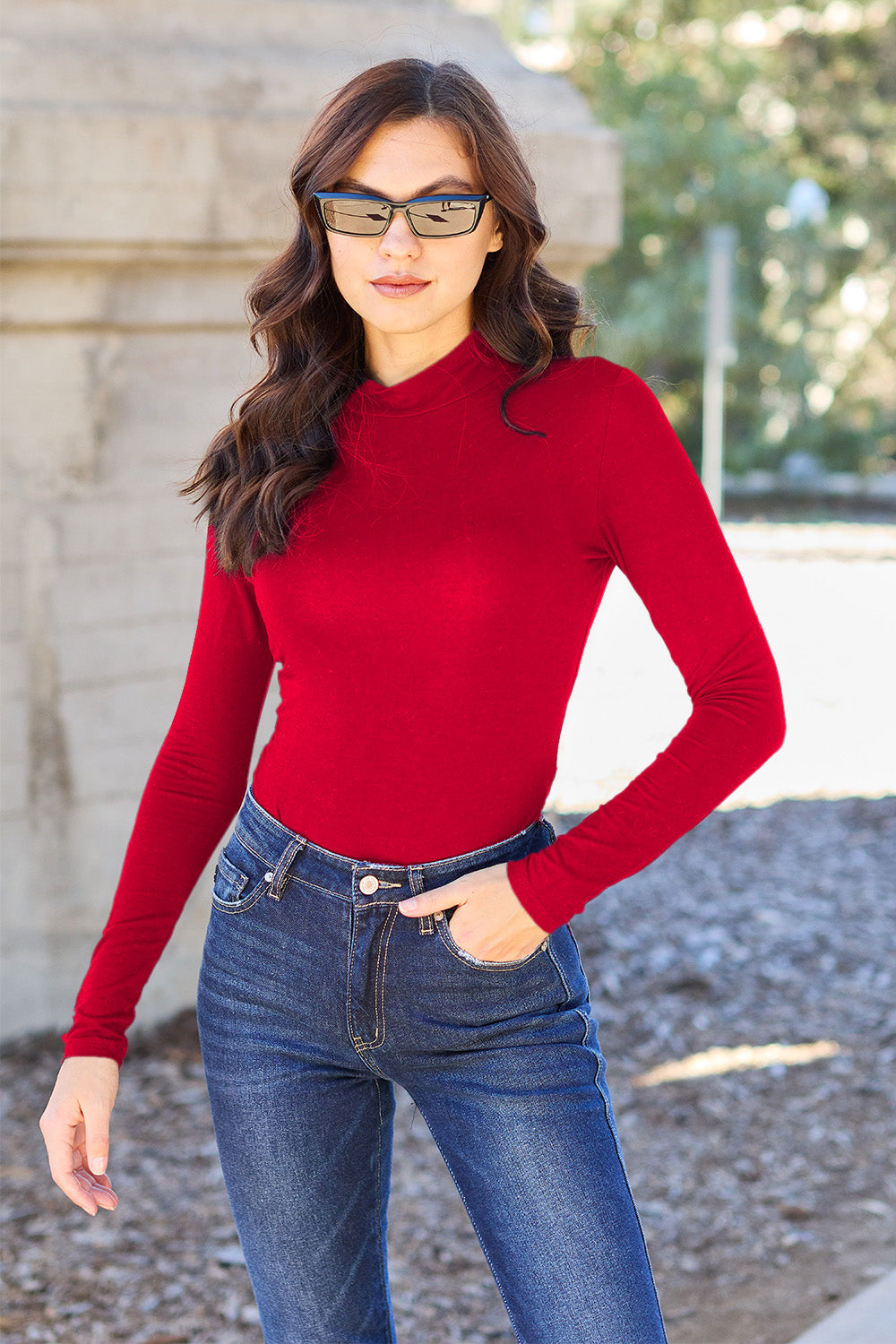Basic Bae full size Mock Neck Long Sleeve Bodysuit.