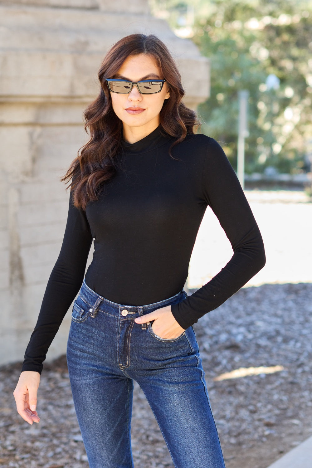 Basic Bae full size Mock Neck Long Sleeve Bodysuit.