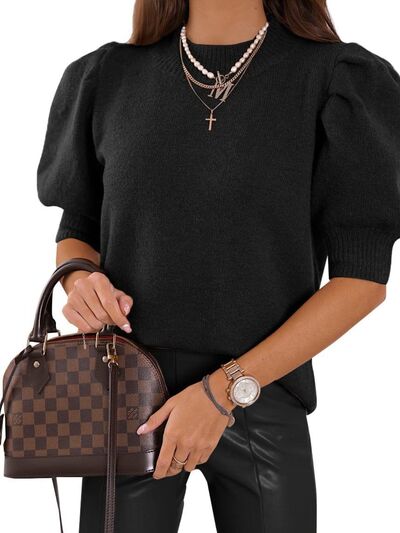 Mandy Mock Neck Puff Sleeve Sweater.