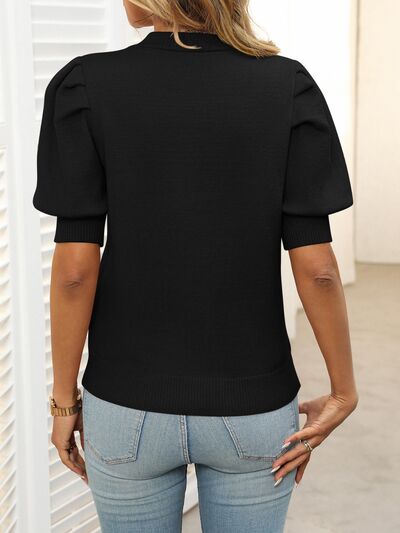 Mandy Mock Neck Puff Sleeve Sweater.
