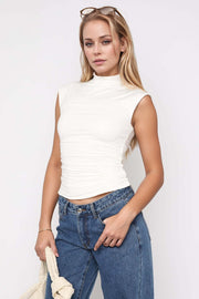 Mock neck ruched tank top.