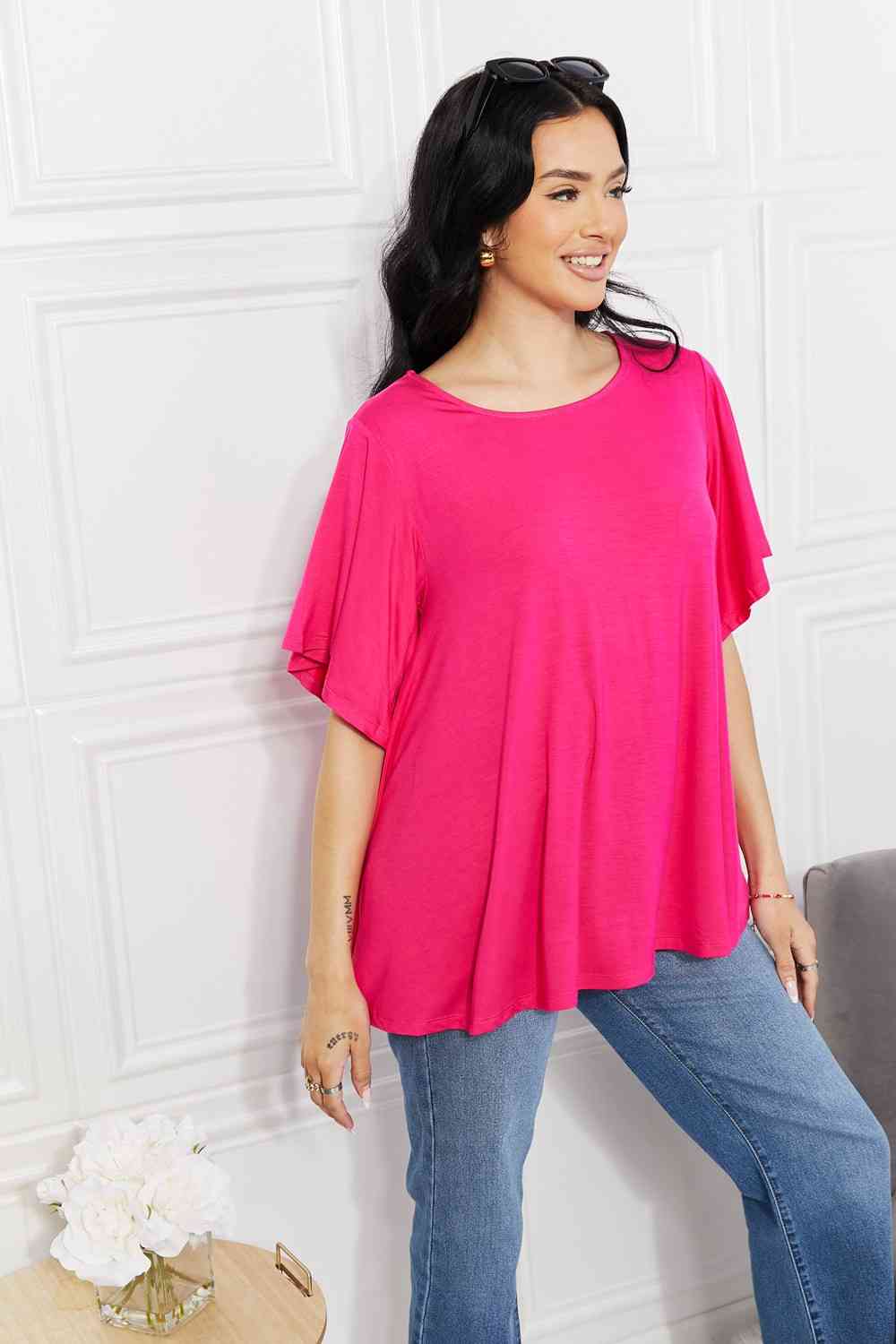 Yelete full size More Than Words Flutter Sleeve Top.
