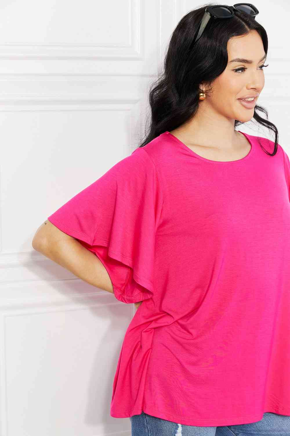 Yelete full size More Than Words Flutter Sleeve Top.