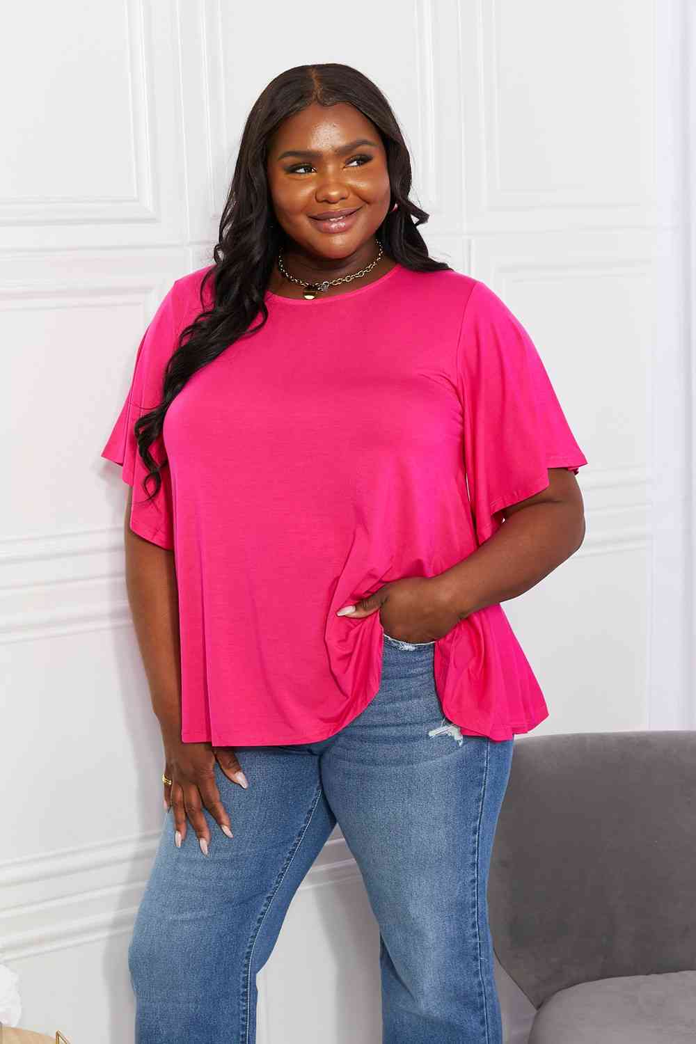 Yelete full size More Than Words Flutter Sleeve Top.