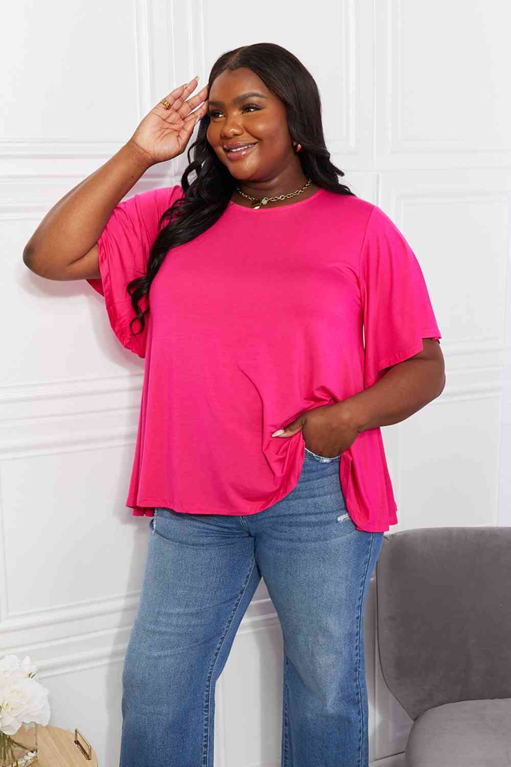 Yelete full size More Than Words Flutter Sleeve Top.