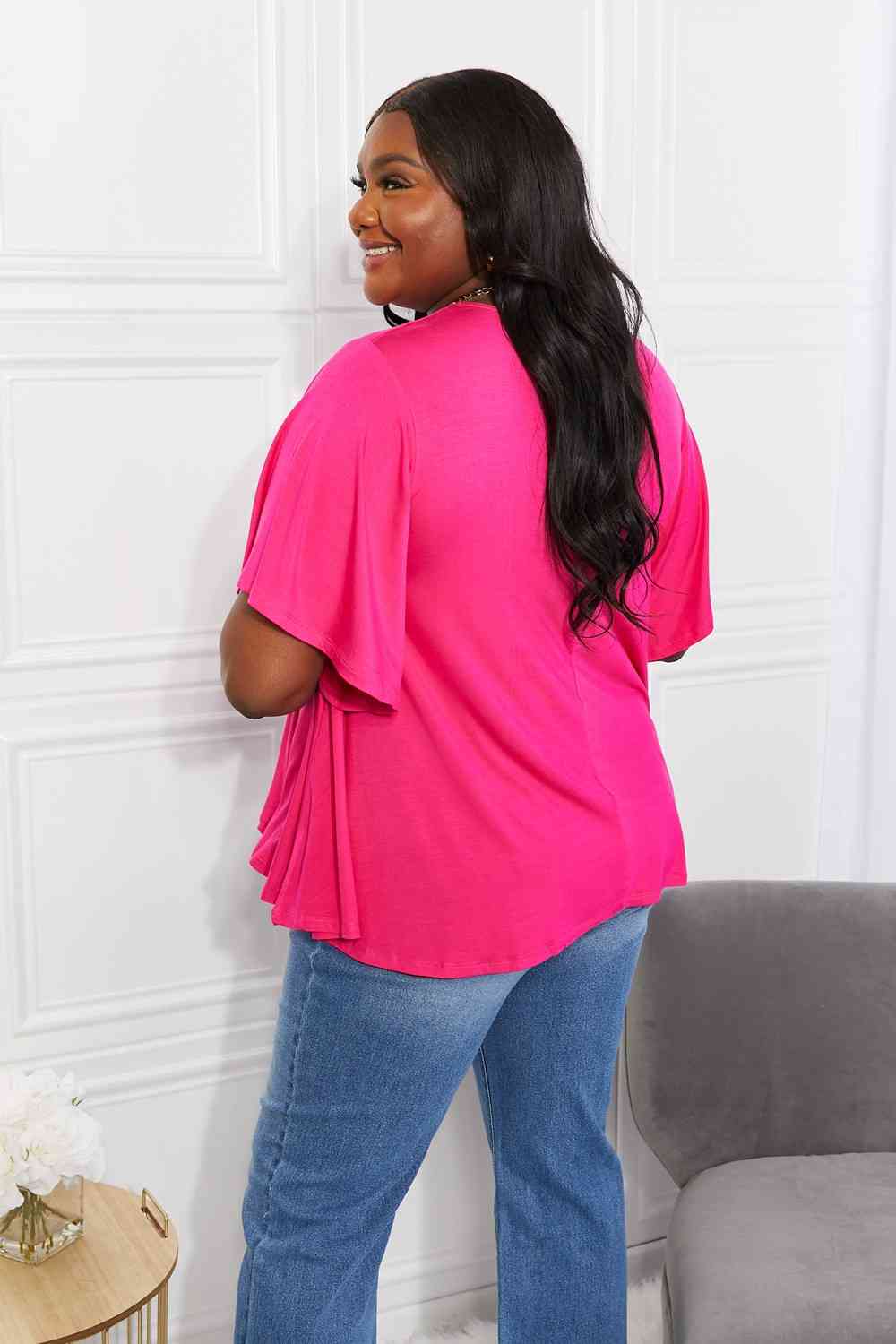Yelete full size More Than Words Flutter Sleeve Top.