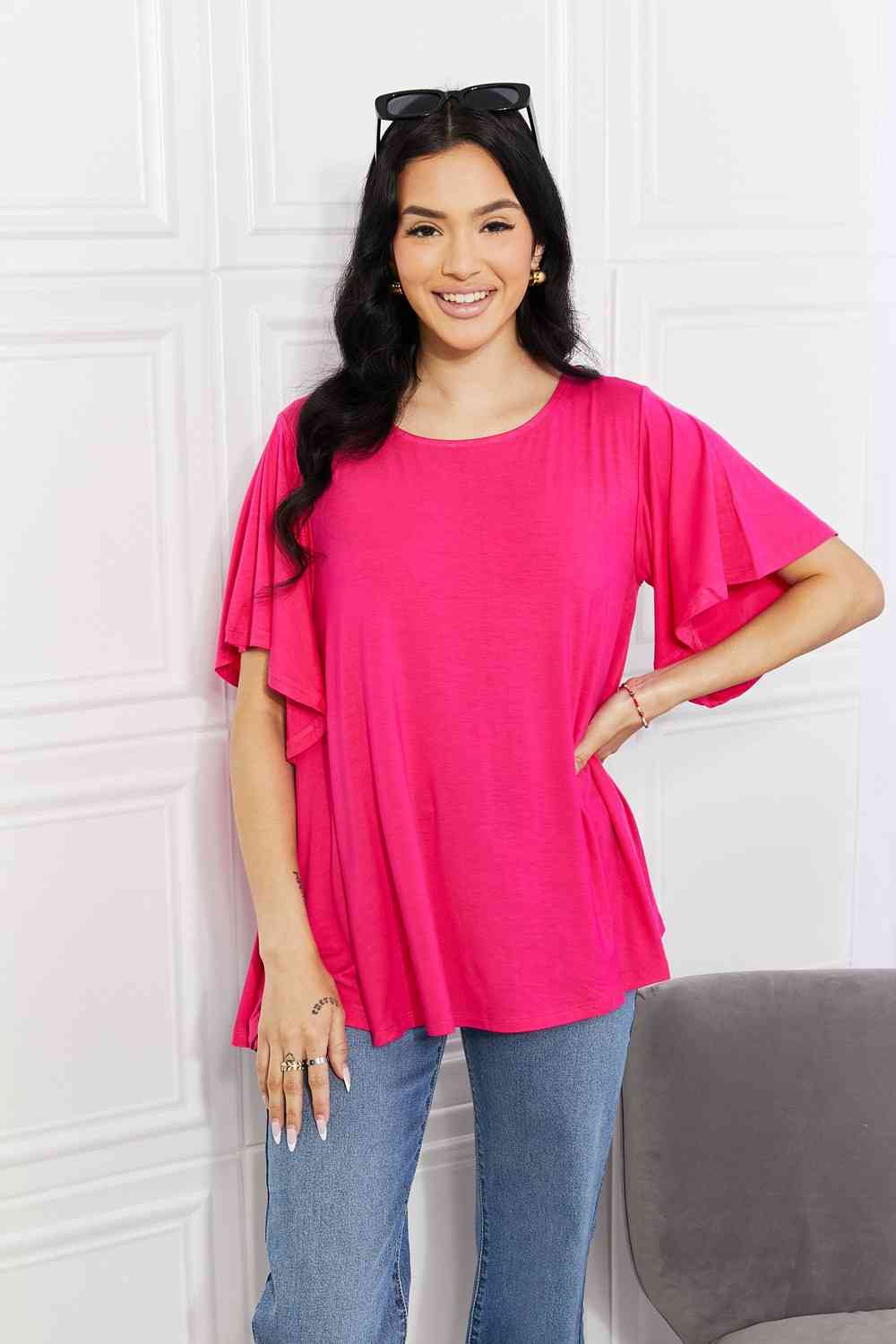 Yelete full size More Than Words Flutter Sleeve Top.