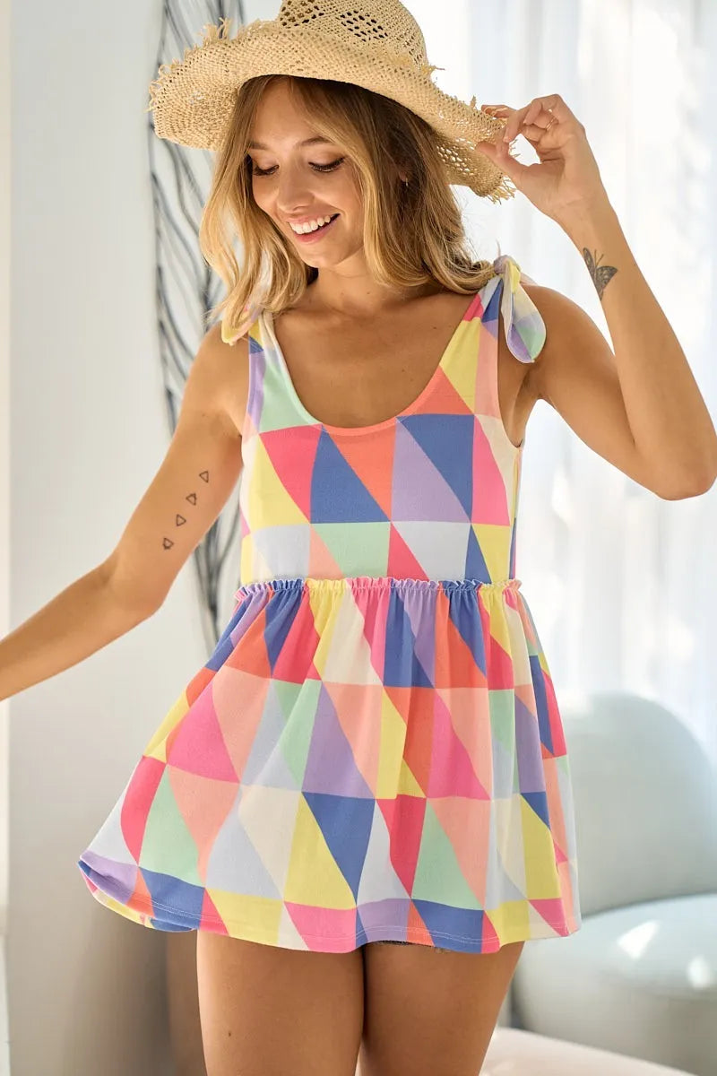 Rayon span jersey knit halter neck tank top with crisscross twisted design, slightly stretchy.