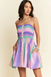 Davi & Dani Multi Color Ombre Printed Bodice Button Up Dress.