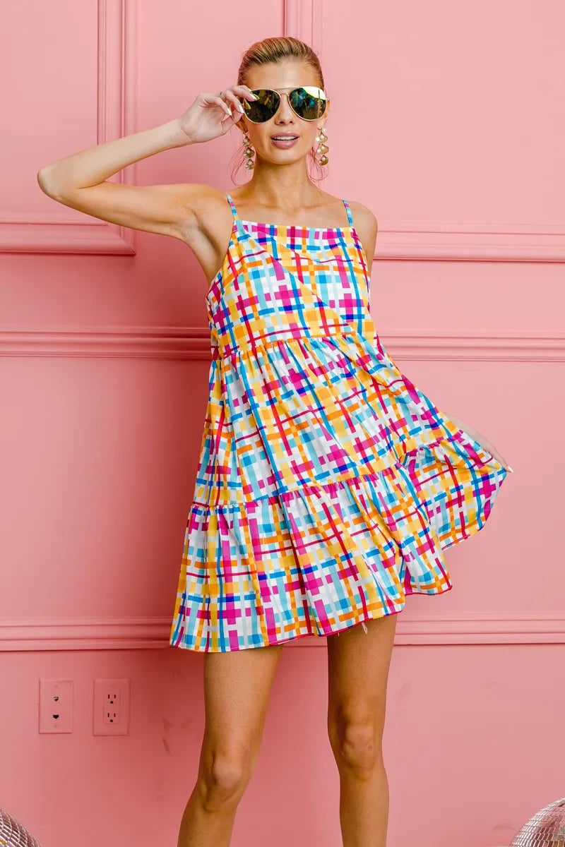 Bibi Multi Colors Plaid Sleeveless Sun Dress.