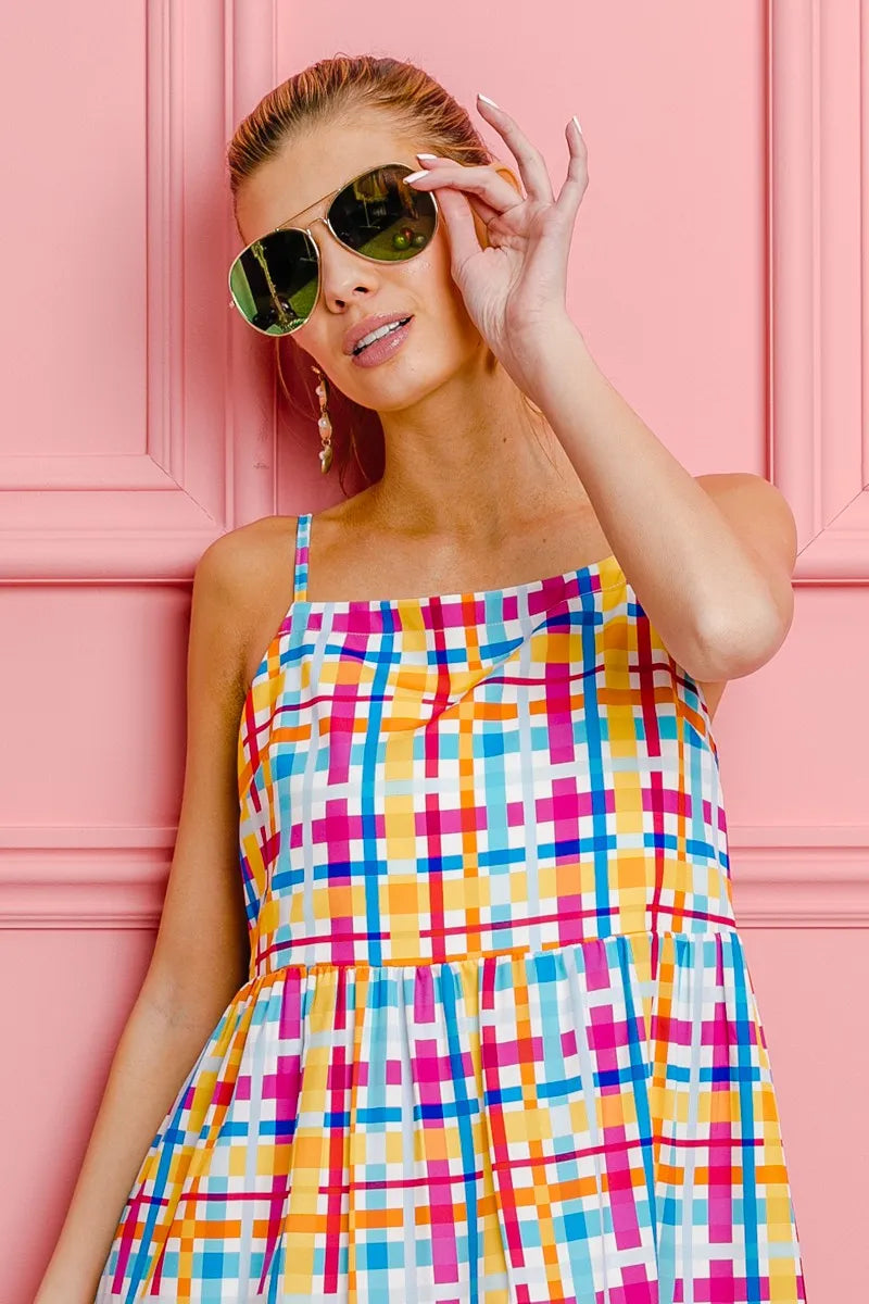 Bibi Multi Colors Plaid Sleeveless Sun Dress.