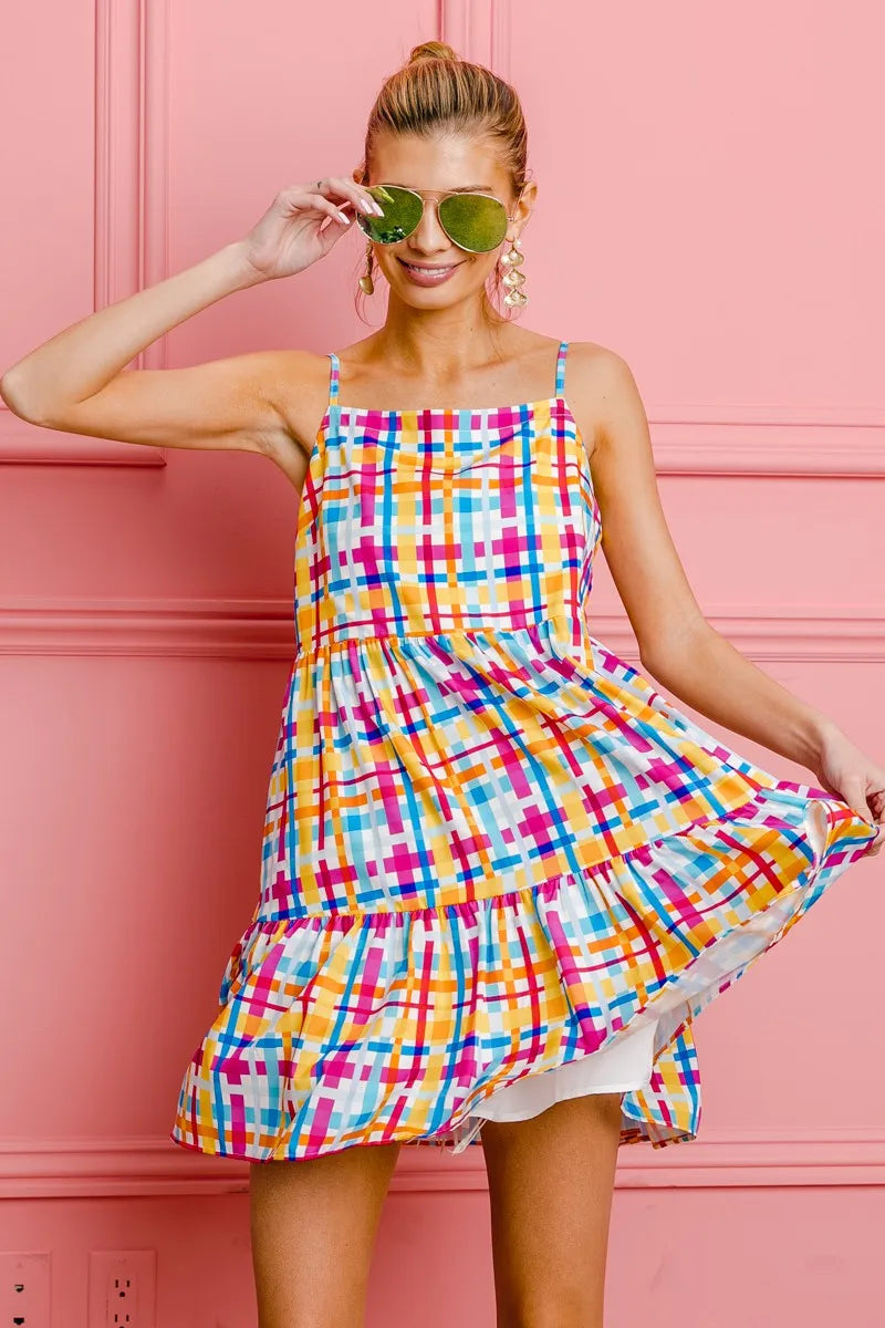 Bibi Multi Colors Plaid Sleeveless Sun Dress.
