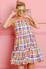 Bibi Multi Colors Plaid Sleeveless Sun Dress.