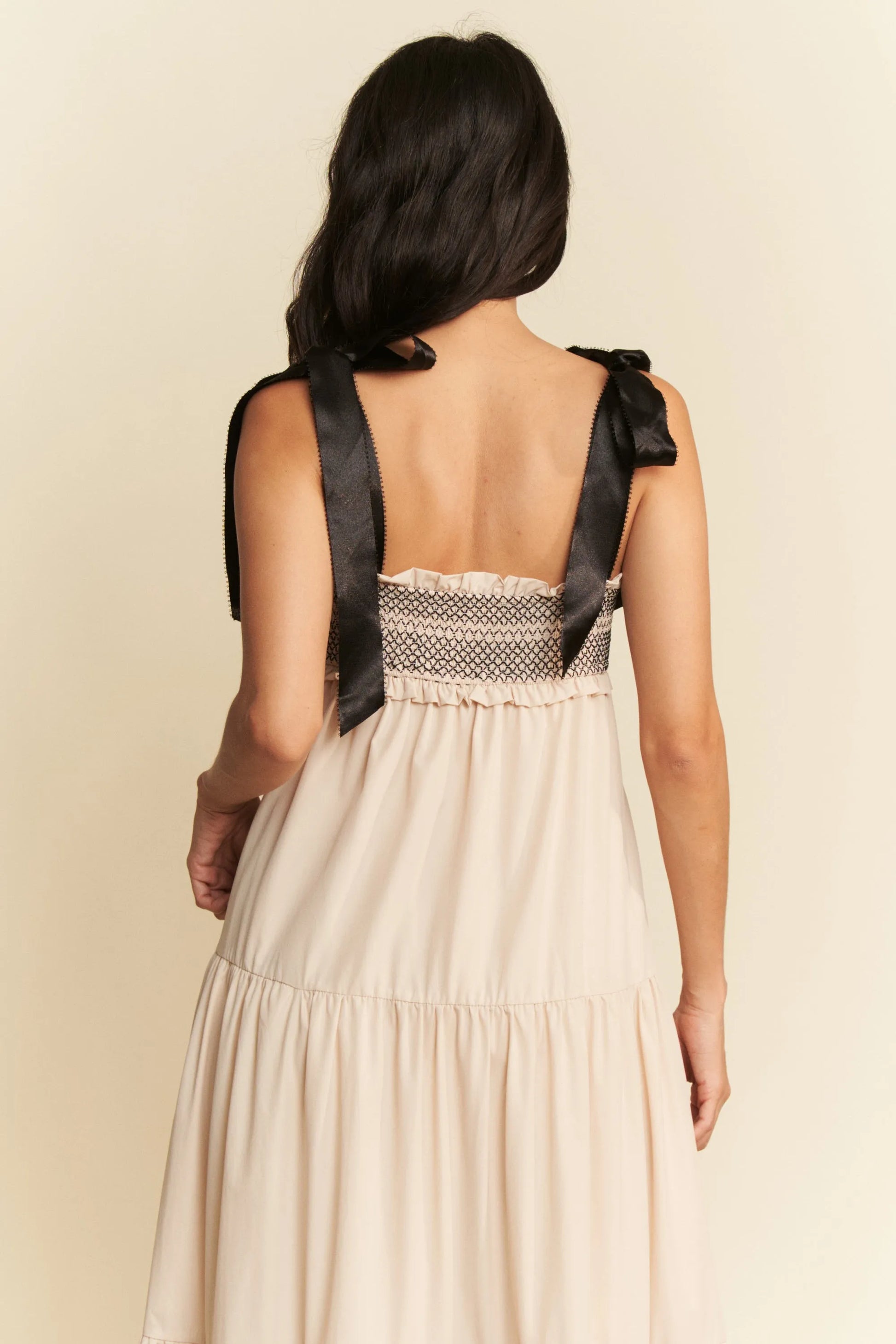 Davi & Dani Multi Contrast Smocked Bodice Straps Maxi Dress.
