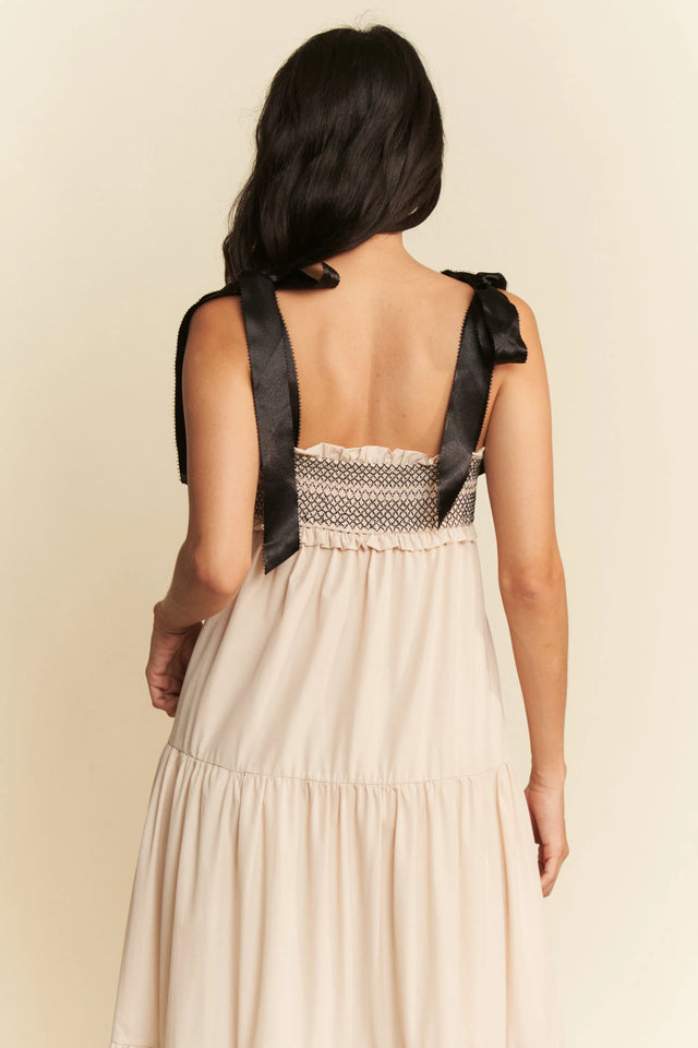 Davi & Dani Multi Contrast Smocked Bodice Straps Maxi Dress.