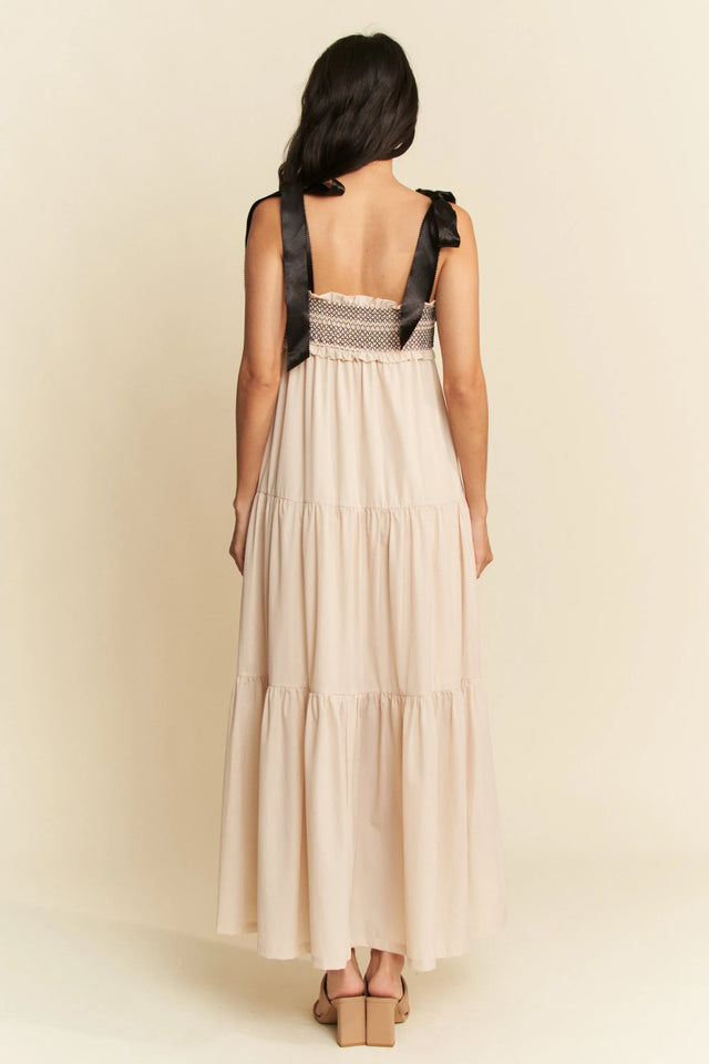 Davi & Dani Multi Contrast Smocked Bodice Straps Maxi Dress.