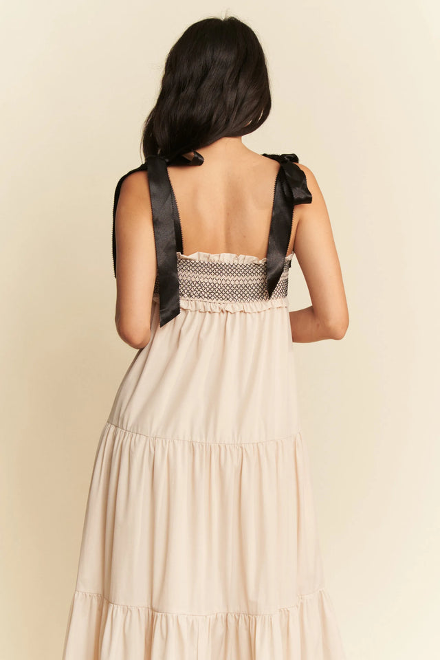 Davi & Dani Multi Contrast Smocked Bodice Straps Maxi Dress.