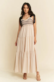 Davi & Dani Multi Contrast Smocked Bodice Straps Maxi Dress.