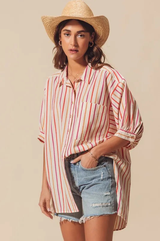 So Me Multicolored Stripe Button Down Shirt.