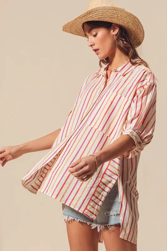 So Me Multicolored Stripe Button Down Shirt.