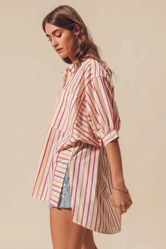 So Me Multicolored Stripe Button Down Shirt.