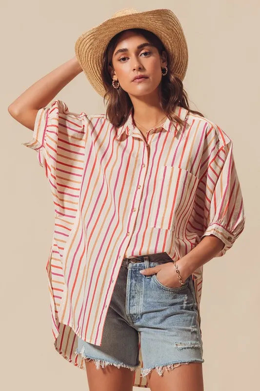 So Me Multicolored Stripe Button Down Shirt.